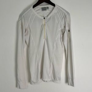 Athleta long sleeve Small top all white zipperdetail on front and sleeve…